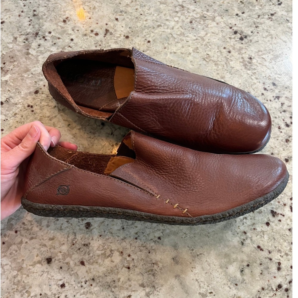 Born Mens Brown Leather Slip On Loafers Hand Crafted Shoes M6694 Size 10.5‎